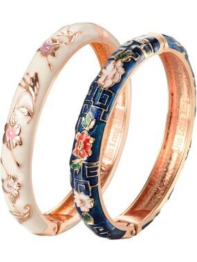 Colorful Cloisonne Butterfly Cuff Bracelet | Enameled Floral Bangle Jewelry Gift